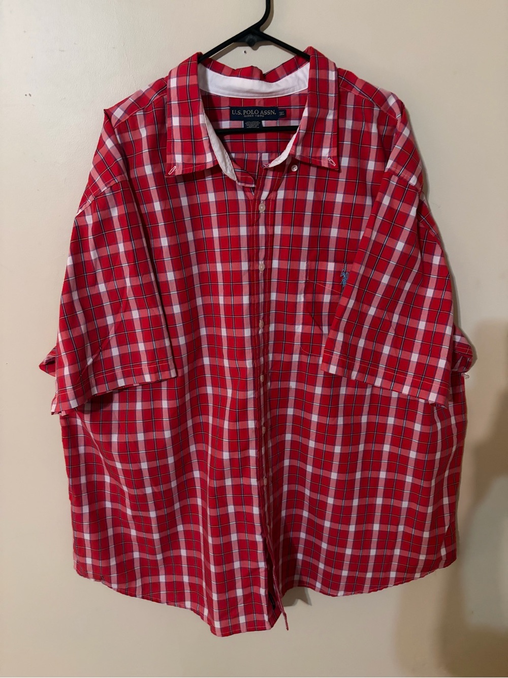 U.S. Polo Assn. Red & White Plaid Short-Sleeve Button-Down Shirt 3XL